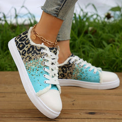 Leopard Colorblock Sneakers Lace Up Low Top Canvas Shoes