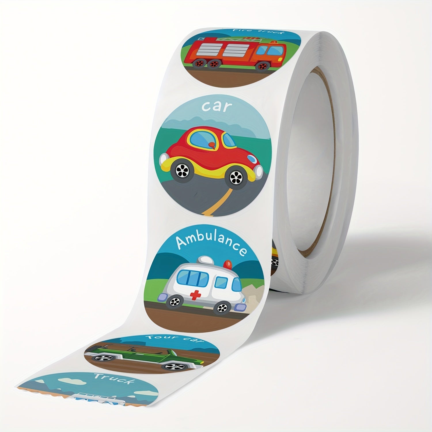 500 Cartoon Tractor Car English Learning Stickers Roll