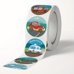 500 Cartoon Tractor Car English Learning Stickers Roll