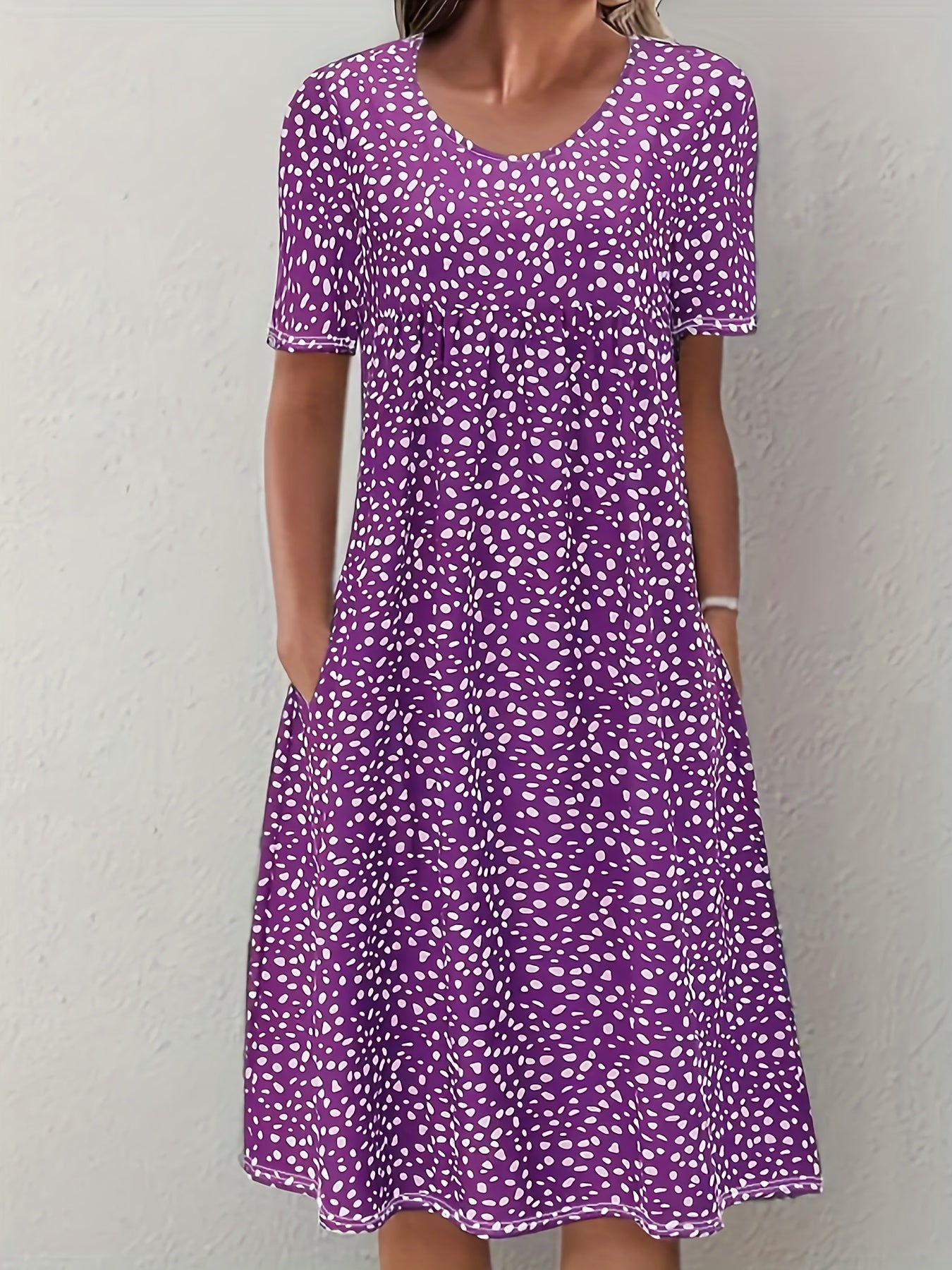 Boho Floral Print Dual Pockets Dress Short Sleeve Women's