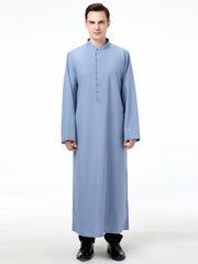 Islamic Arabic Kaftan Men Long Sleeve Solid Band Collar Muslim Clothes Vintage
