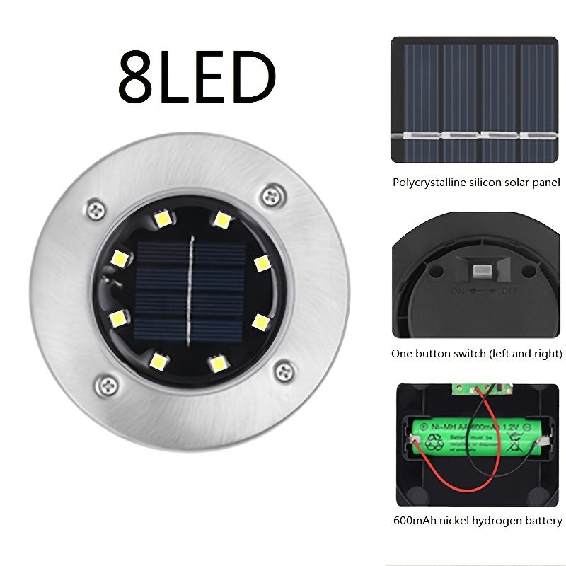 4pcs LED Solar Buried Lights Outdoor Waterproof Stainless Steel Lawn Lights