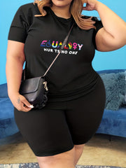 Rainbow Letter & Graphic Print Short Sleeve Top & Shorts Set