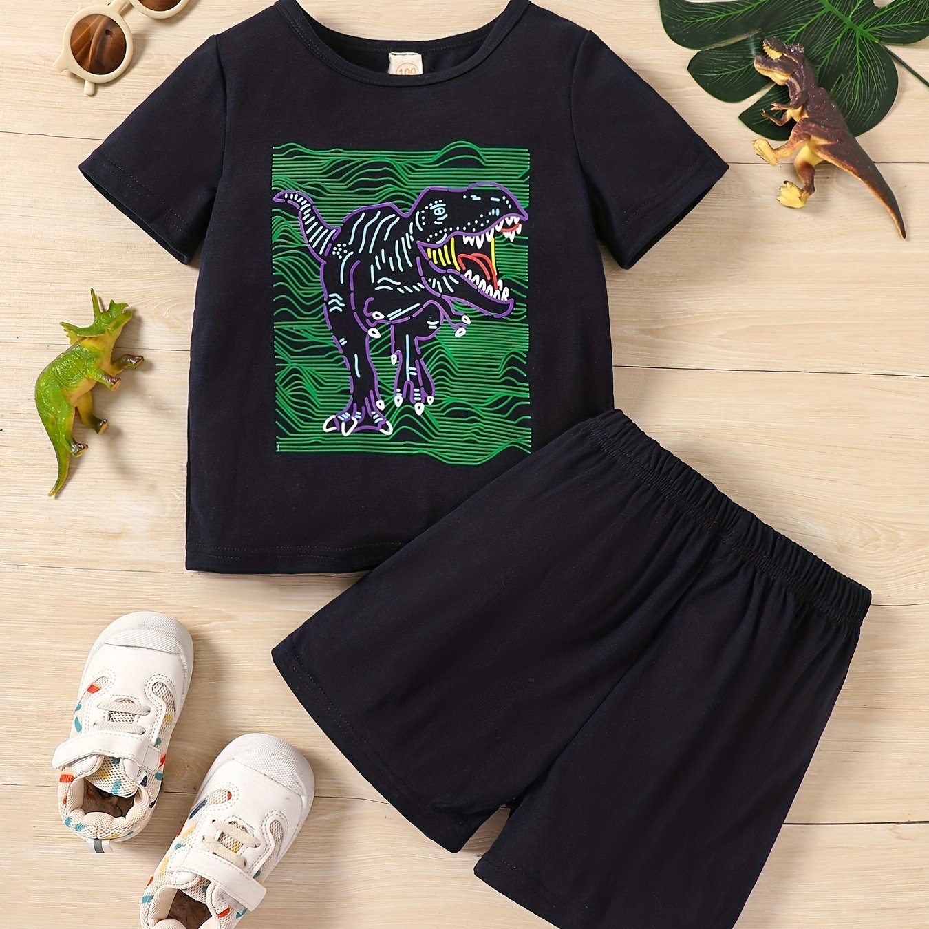 Boys Dinosaur Graphic Casual Outfit Set for Summer