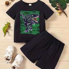 Boys Dinosaur Graphic Casual Outfit Set for Summer