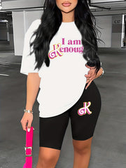 I Am Enough Print 2pcs Set T Shirt & Casual Shorts