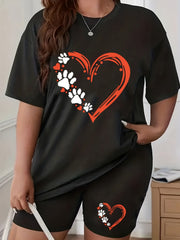 Heart & Paw Print Top & Shorts Set