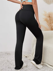 Solid Medium Stretch Fitness Pants Yoga Running Flared Pants