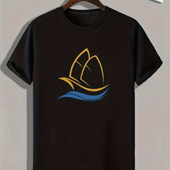 Sailboat Pattern Print Men's Sports T-shirt