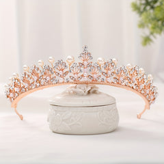 Golden Rhinestone Faux Pearl Wedding Crown Headband Bridal Tiara