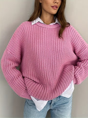 Solid Color Casual Sweater with Long Sleeves