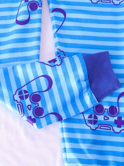 Boys Gamepad Print T-shirt & Striped Trousers Set