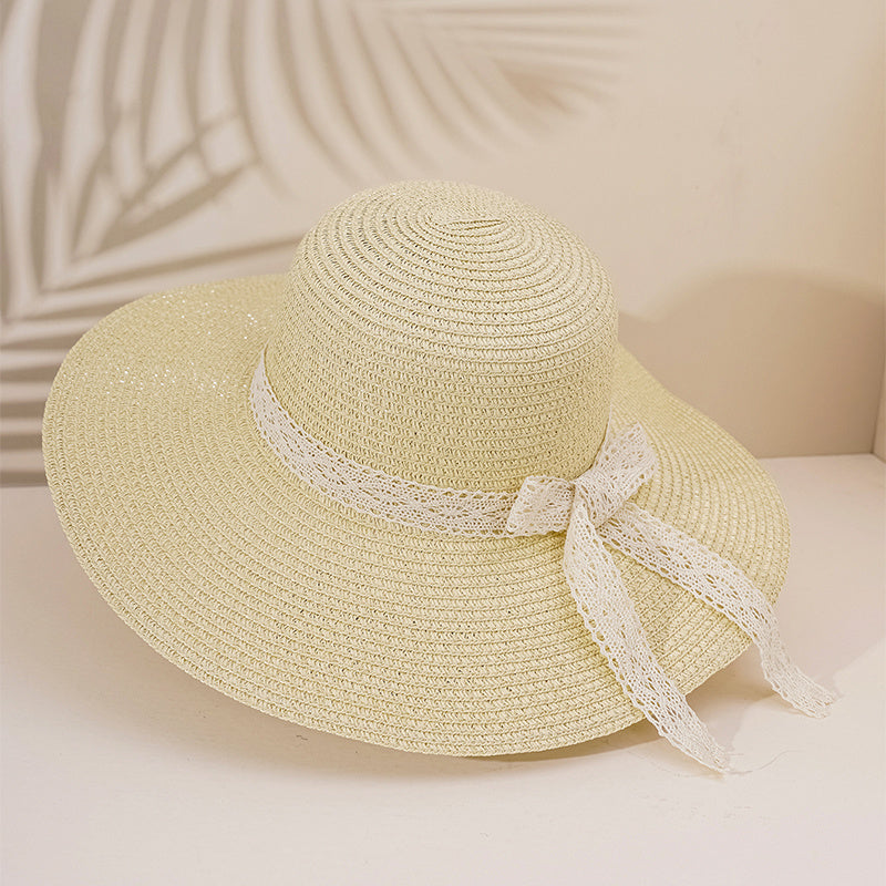 Lace Bow Straw Hat Big Brim Holiday Sun Hat For Women Girls