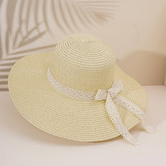 Lace Bow Straw Hat Big Brim Holiday Sun Hat For Women Girls