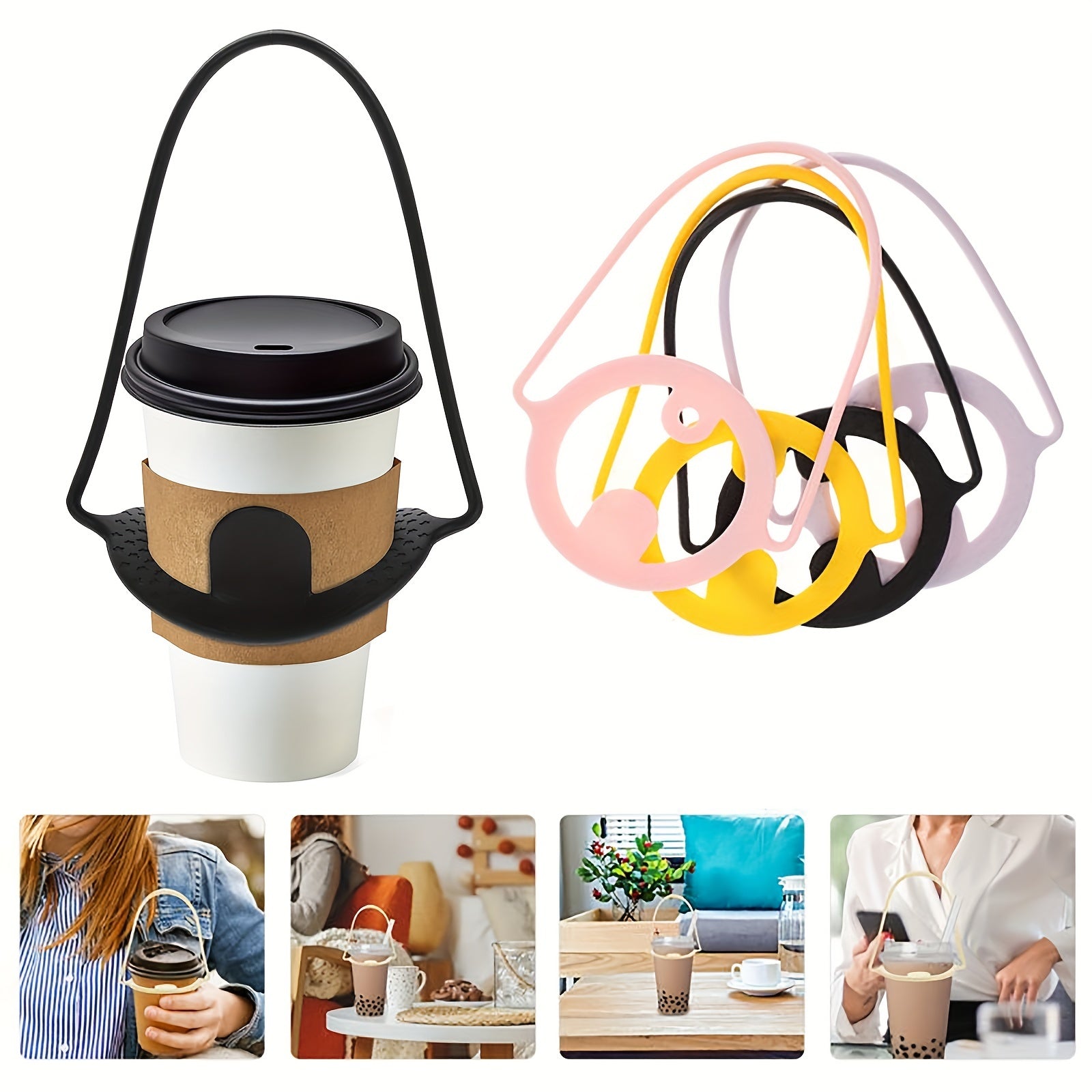 Silicone Coffee Cup Carry Strap with Reusable Cup Cover