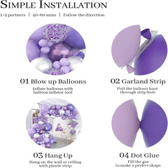 124pcs Baby Shower Decoration Macaron Purple Balloons & 3D Butterfly Stickers