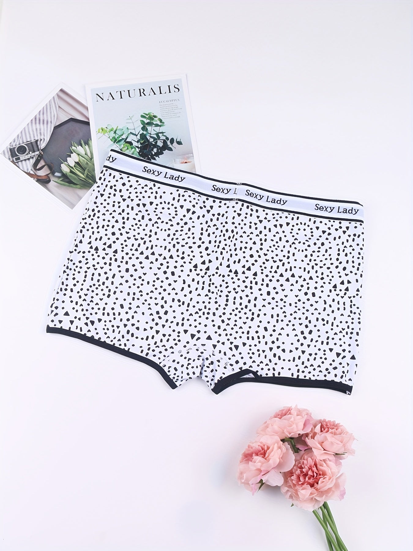 3 Pack Plus Size Sporty Panties Set Women's Plus Letter Tape Stripe & Dot Print