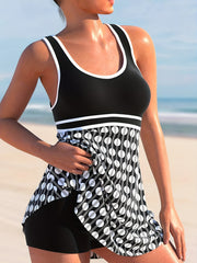 Modest Tankini Set Women's Plus Stripe & Polka Dot Print Two Piece Set