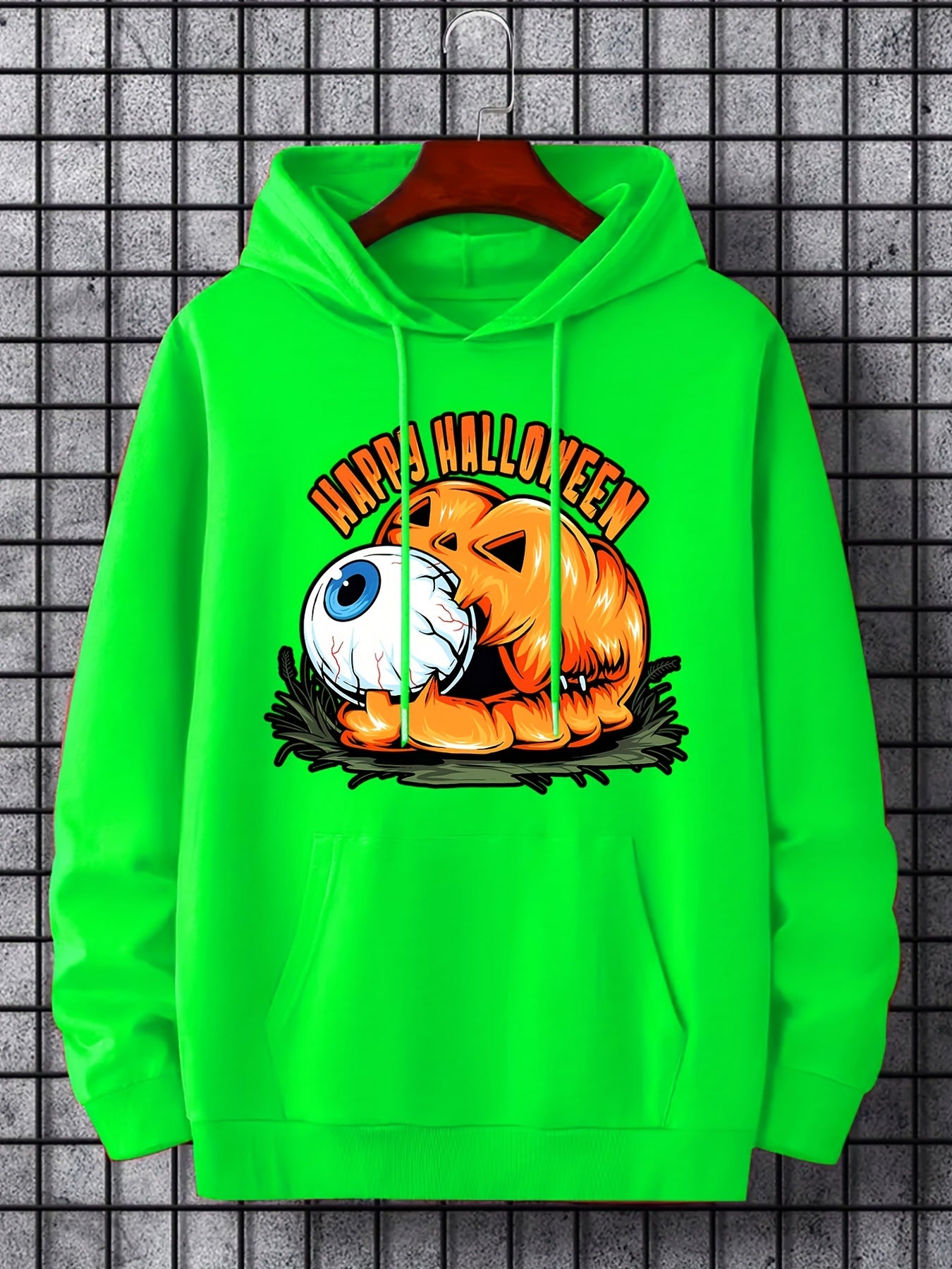 Men's Eyeball & Pumpkin Graphic Hoodie Halloween Style
