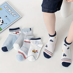 Cartoon Car Knit Crew Socks for Boys