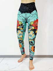 Cartoon Myth Print Yoga Pants High Waist Slim Ankle Length Pants