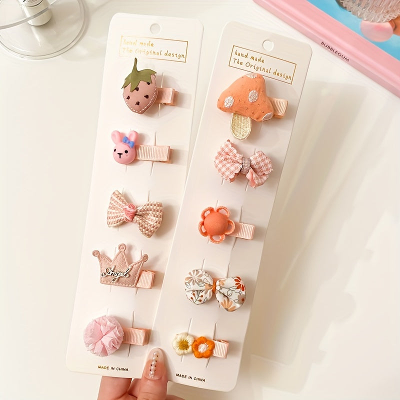 5pcs Crown Rabbits Flowers Bow Mushroom Hair Clips for Girls