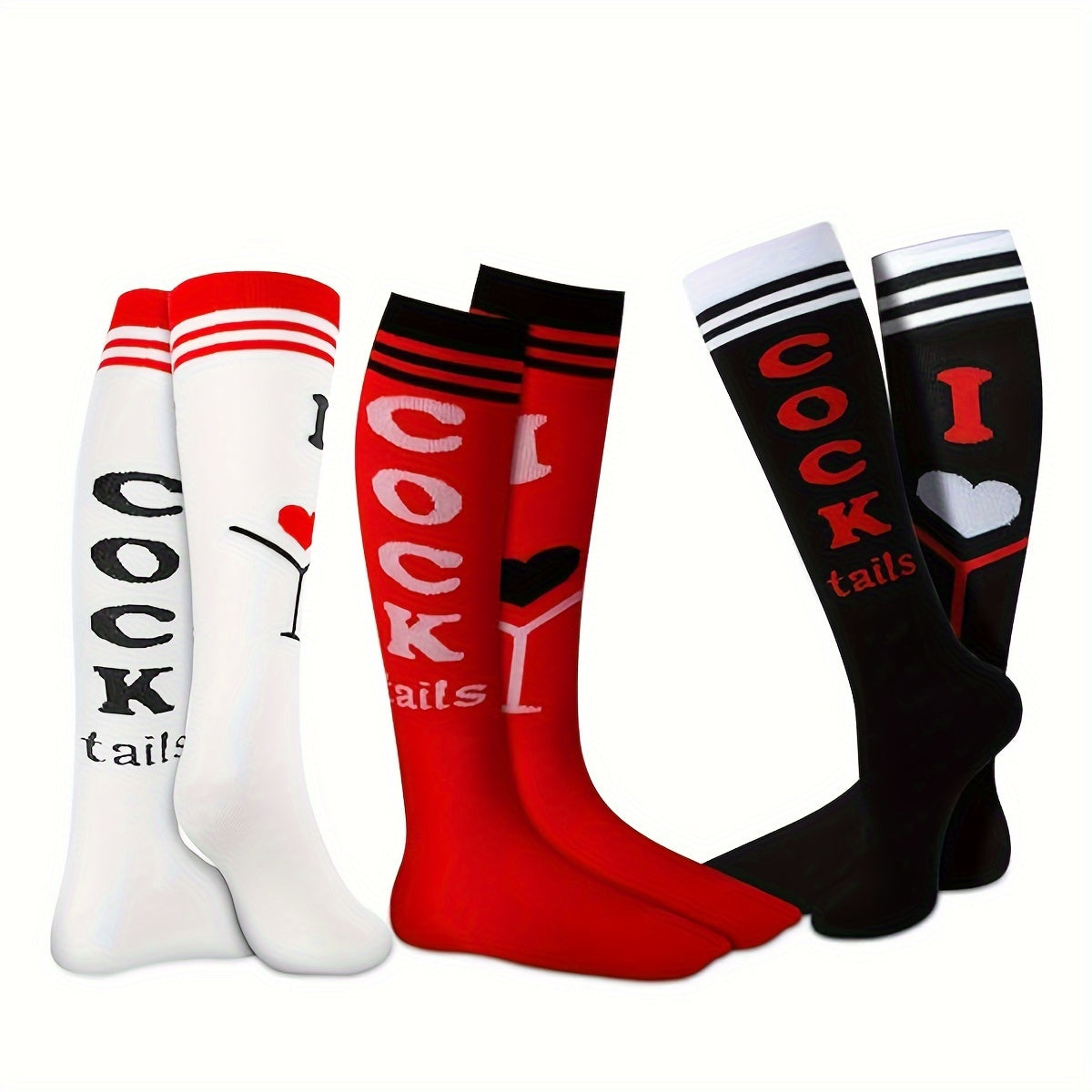 3 Pairs Men's Compression Letter Pattern Graphic Crew Socks