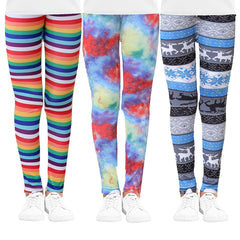 Toddler Girls Rainbow Striped Tie Dye & Elk Snowflake Leggings Set