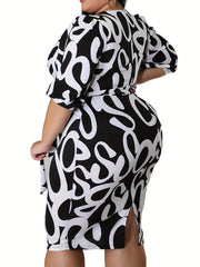 Plus Size Casual Dress Women's Plus Letter Print Slim Fit Dress