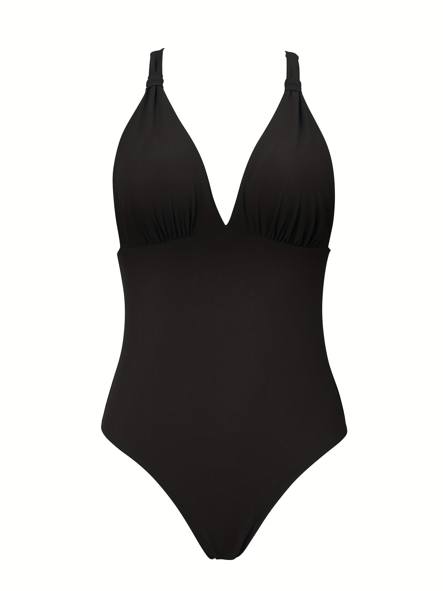 V Neck Knot Criss Cross One Piece Swimsuit Solid High Cut Ring Link Bathing Suit