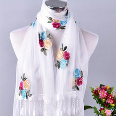 Flower Embroidery Tassel Scarf Boho Lace Shawl Head Wrap