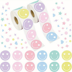 500pcs Pastel Smile Face Sticker Roll - Colorful Reward Labels