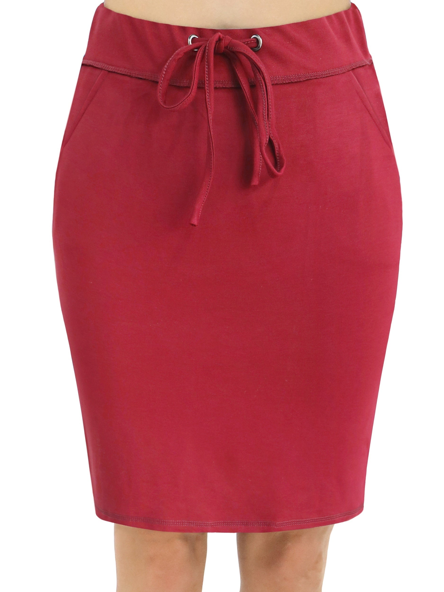 Stretchy Drawstring Pencil Skirt with Pockets - High Waist