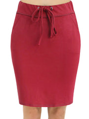 Stretchy Drawstring Pencil Skirt with Pockets - High Waist