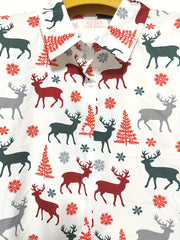 Plus Size Christmas Elk & Tree Print Long Sleeve Blouse