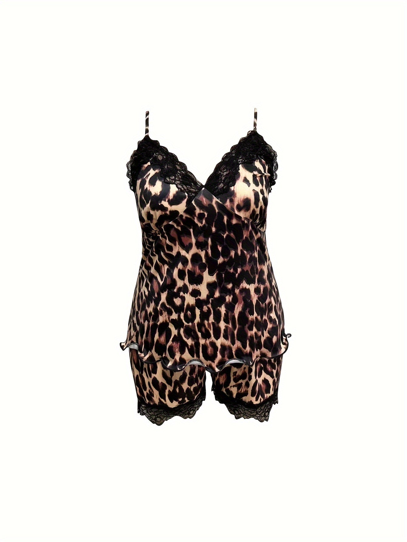 Sexy Leopard Print Lace Robe & Cami Dress Set