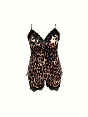 Sexy Leopard Print Lace Robe & Cami Dress Set