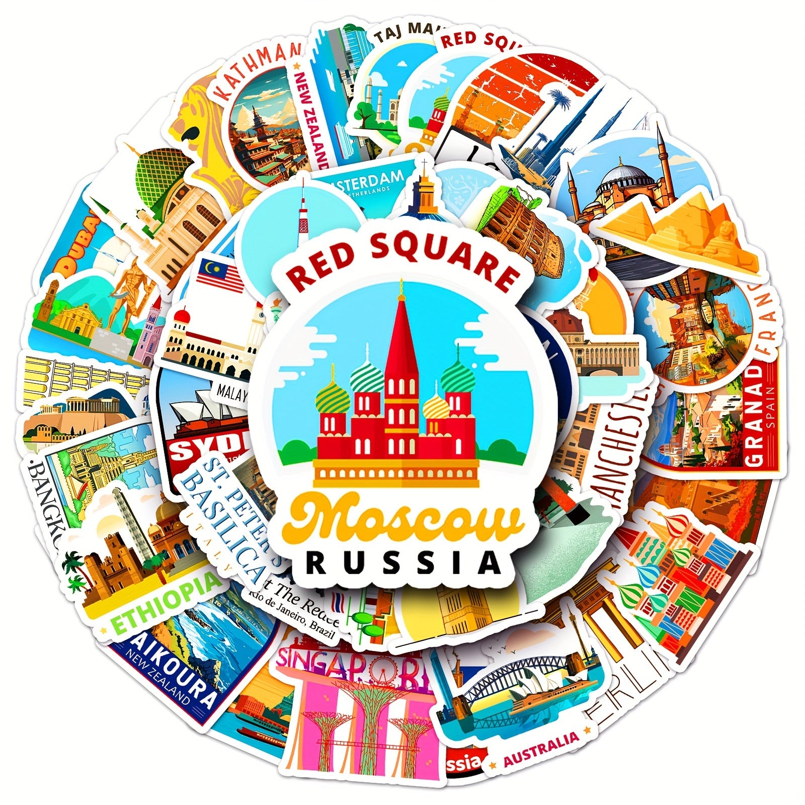 50 Cartoon City Landmark Stickers For Laptop Helmet Desktop Water Cup
