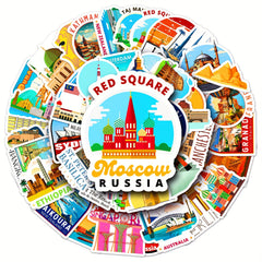 50 Cartoon City Landmark Stickers For Laptop Helmet Desktop Water Cup