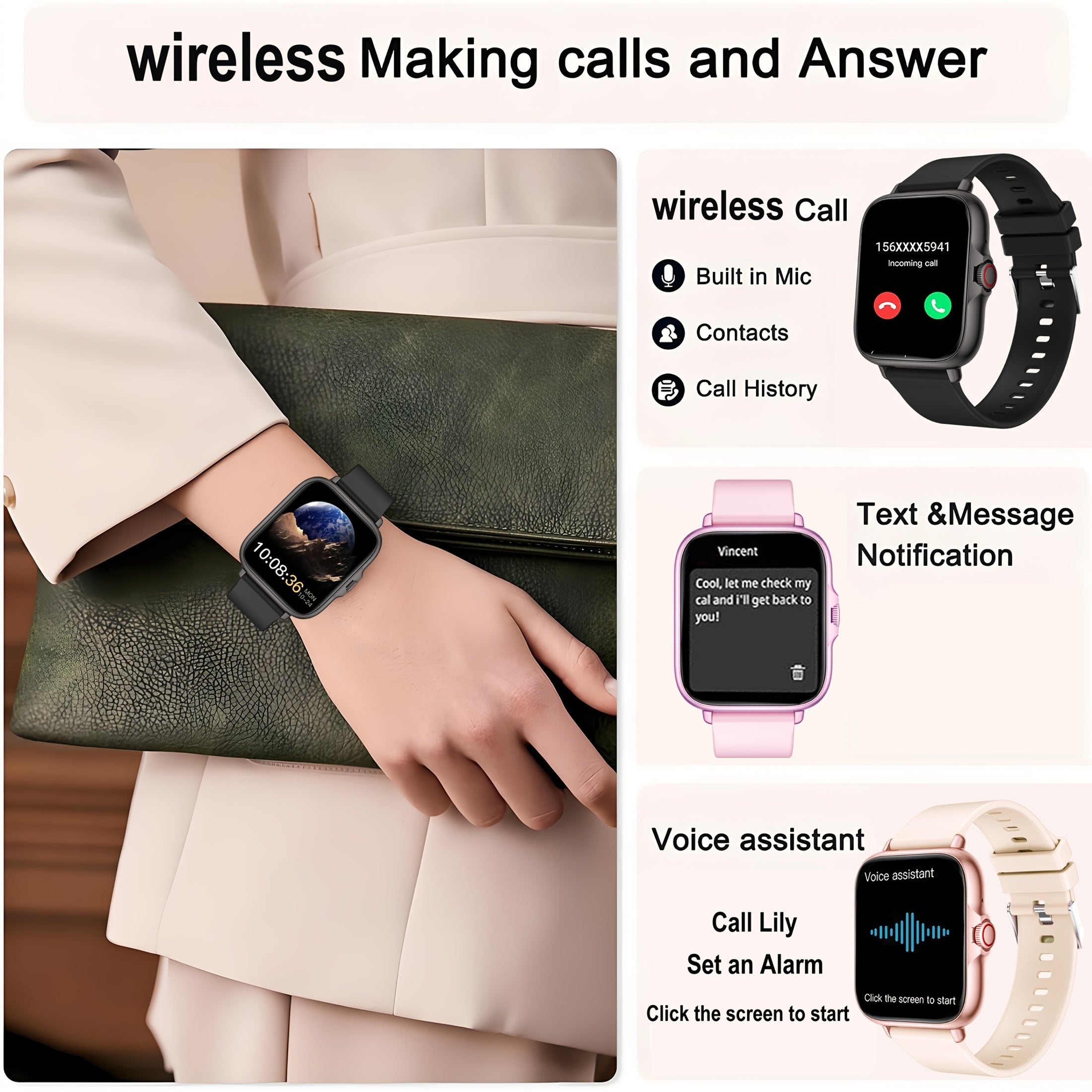 83 inch Touch Screen Sports Smart Watch Wireless Calls Messages Dial Wallpaper