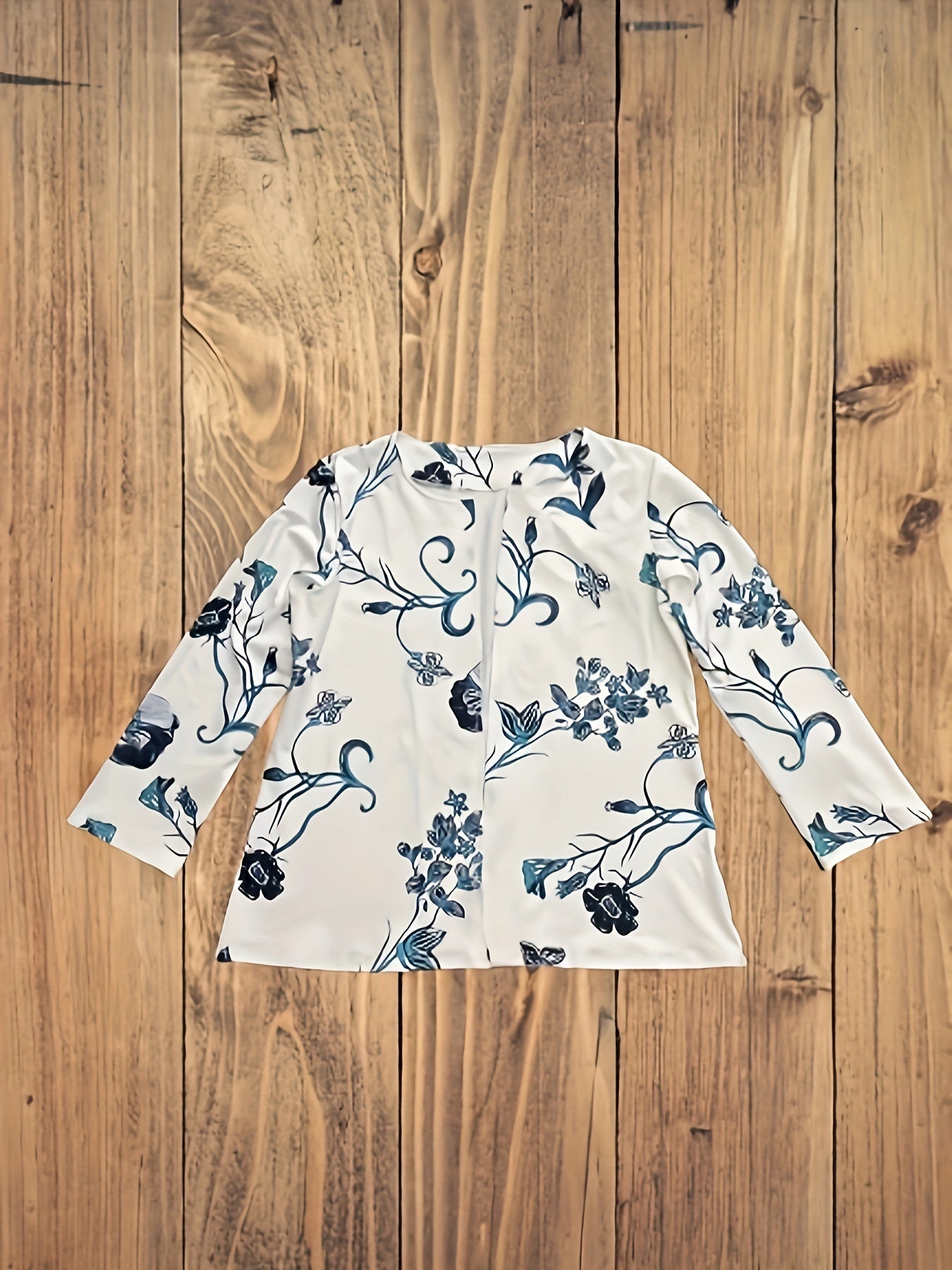 Floral Print Three Quarter Sleeve Open Front Blazer
