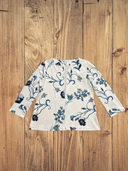 Floral Print Three Quarter Sleeve Open Front Blazer