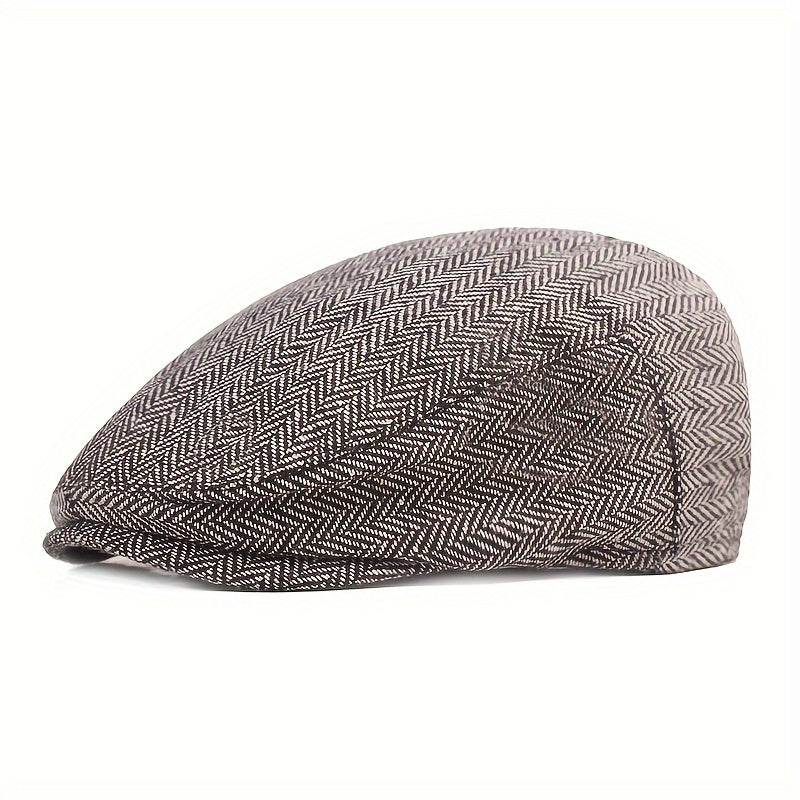 Men's Herringbone Beret Newsboy Cap Cabbie Hat