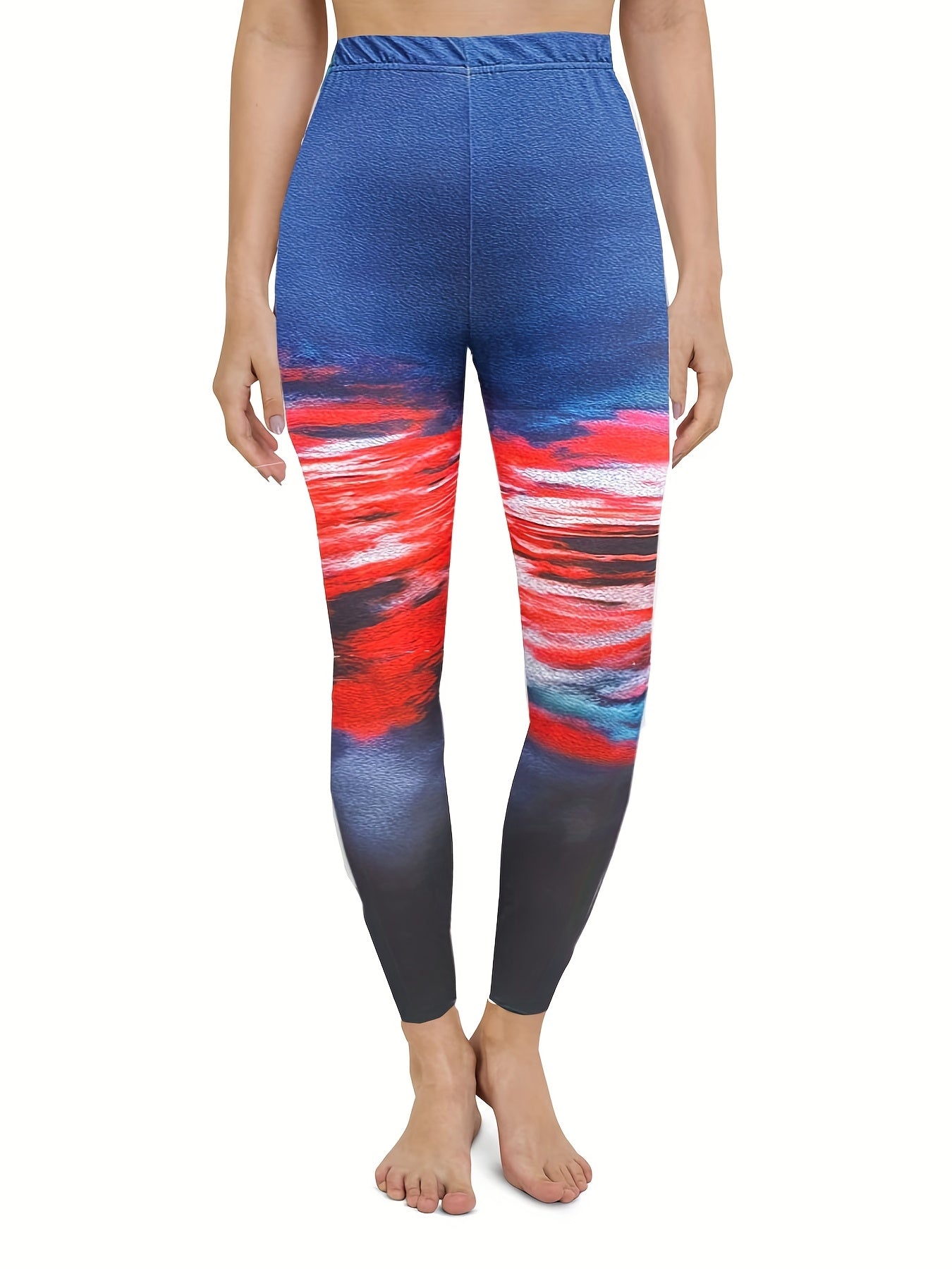 Sunset Print Skinny Leggings High Waist Stretchy Leggings