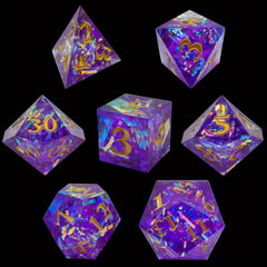 Resin Colorful Striped Dice Set Of 7 Sharp Dice Gaming Accessories