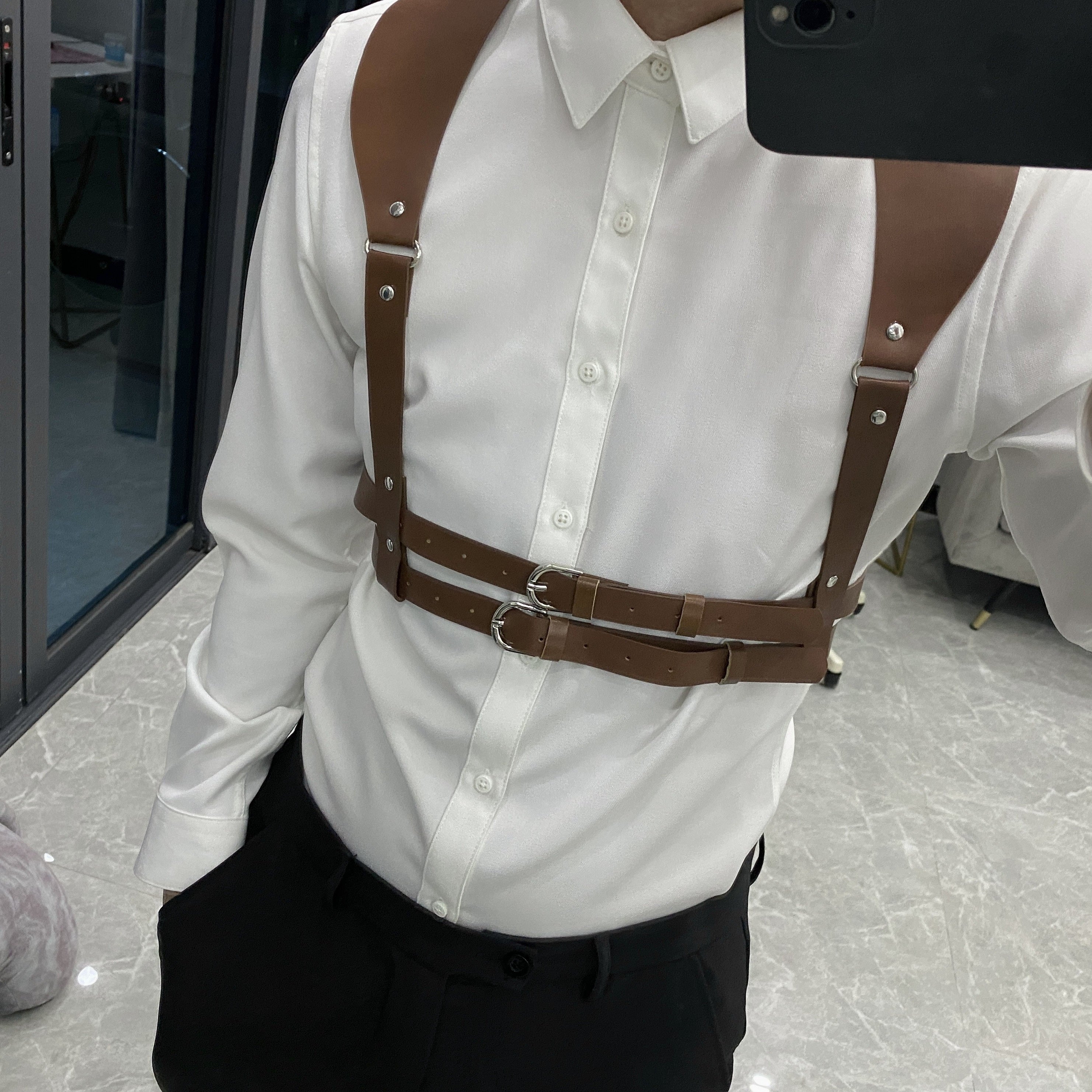 Men's Suspender Belt PU Leather Punk Style Shirt Accessories