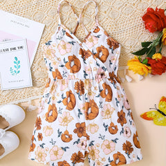 Toddler Girls Flowers Cami Rompers Jumpsuits