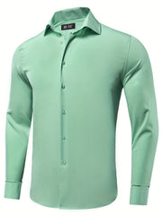 Men's Solid Casual Lapel Crew Shirt Long Sleeve Shirt