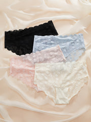 4pcs Lace Briefs Comfy & Breathable Women's Panties