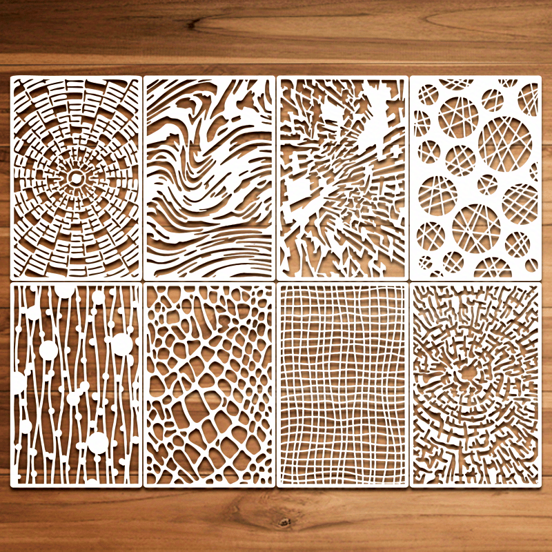 8pcs Reusable Texture Painting Stencil Crocodile Parquet Cross Section